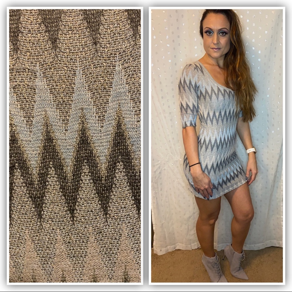 Chevron 3/4 sleeve Knit Bodycon Dress